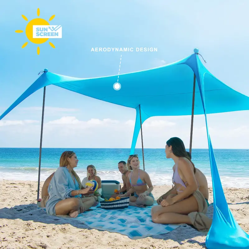 Ammsun 11-Foot Light Blue Lycra Beach Tent – Quick-Setup Portable Shelter 1