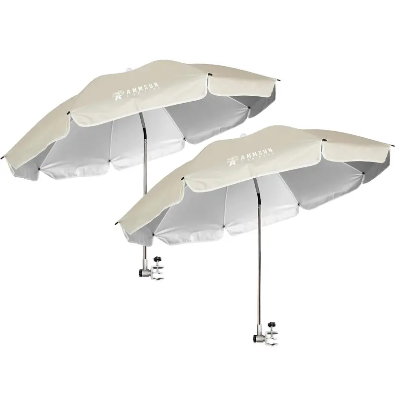 Ammsun 47-Inch Chair-Side Umbrella With Universal Clamp – Beige (2-Pack) 1