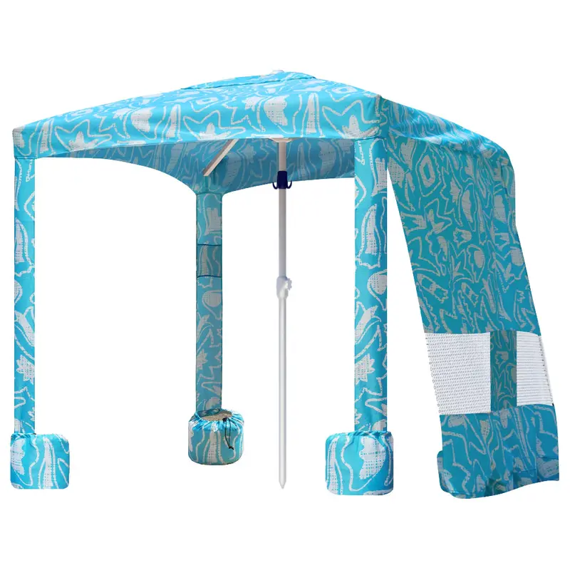 Ammsun 6.2-Foot Square Beach Cabana With Privacy Sunwall – Aqua Tropical Design 1