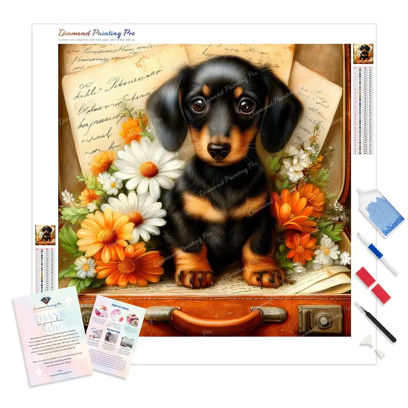 Dachshund And Daisies Diamond Painting – Adorable Full-Drill Art Kit 1