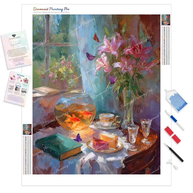 Goldfish Tea Party Diamond Art Kit – Whimsical Full-Drill Craft Project 1