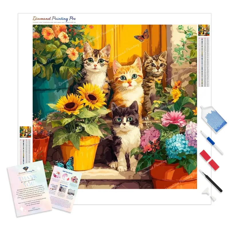 Kittens Sunny Doorstep Diamond Art Kit – Playful Full-Drill Pet Scene 1