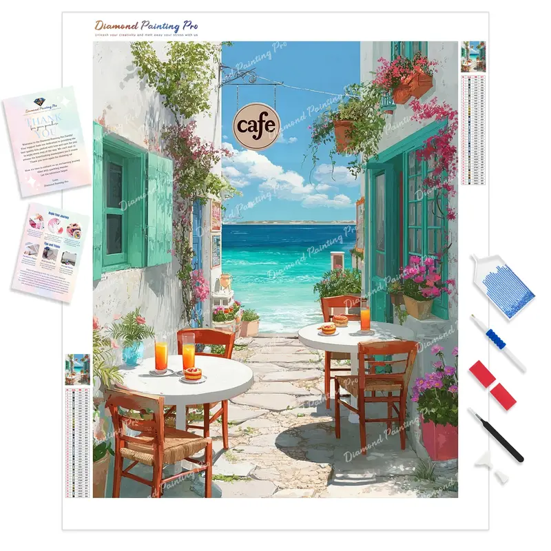 Oceanside Cafe Diamond Painting – Charming Full-Drill Art Kit 1