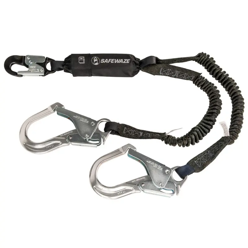 Pro 6-Foot Stretch Energy-Absorbing Lanyard With Dual 12-Foot Free-Fall Legs And Aluminum Rebar Hooks 1