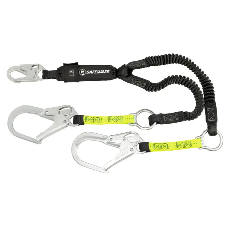 Pro 6-Foot Stretch Energy Absorbing Lanyard With Rebar Hooks And Rescue Rings 1