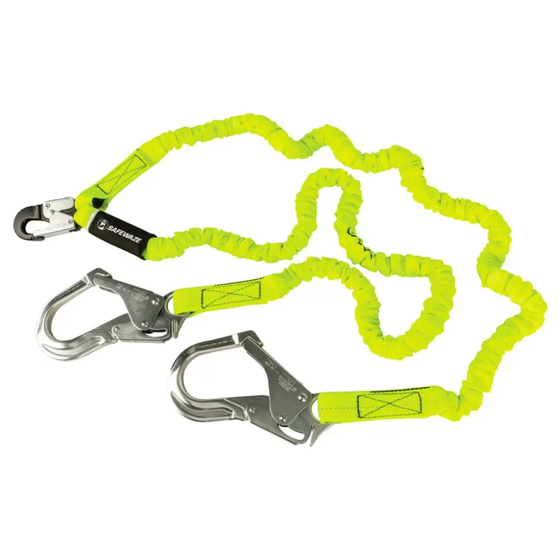 Pro 6-Foot Stretch-Internal Energy-Absorbing Lanyard With Dual Legs And Aluminum Rebar Hooks 1