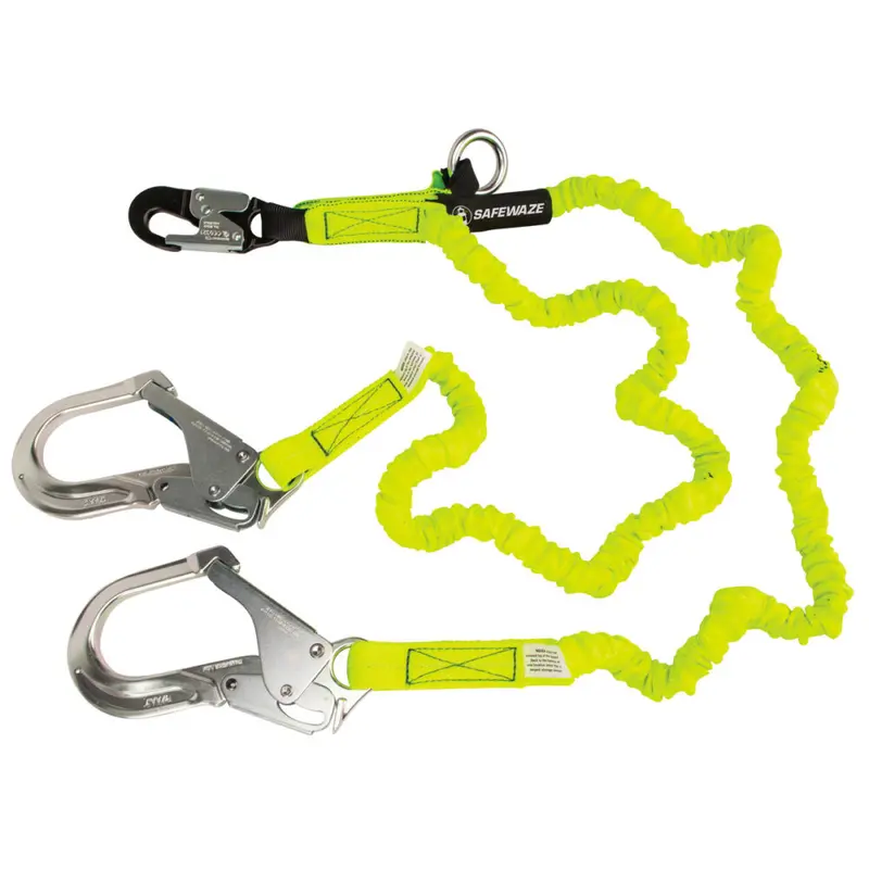 Pro 6-Foot Stretch-Internal Energy-Absorbing Lanyard With Dual Legs, O-Ring, And Aluminum Rebar Hooks 1