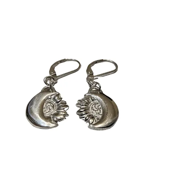 Sunflower & Moon Dangle Earrings With Lever-Back Fasteners 1