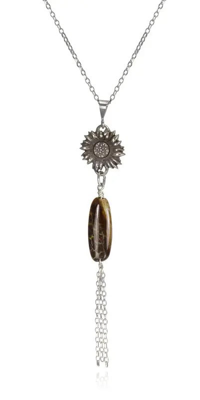 Sunflower Pendant Necklace Accented With Snakeskin Jasper 1