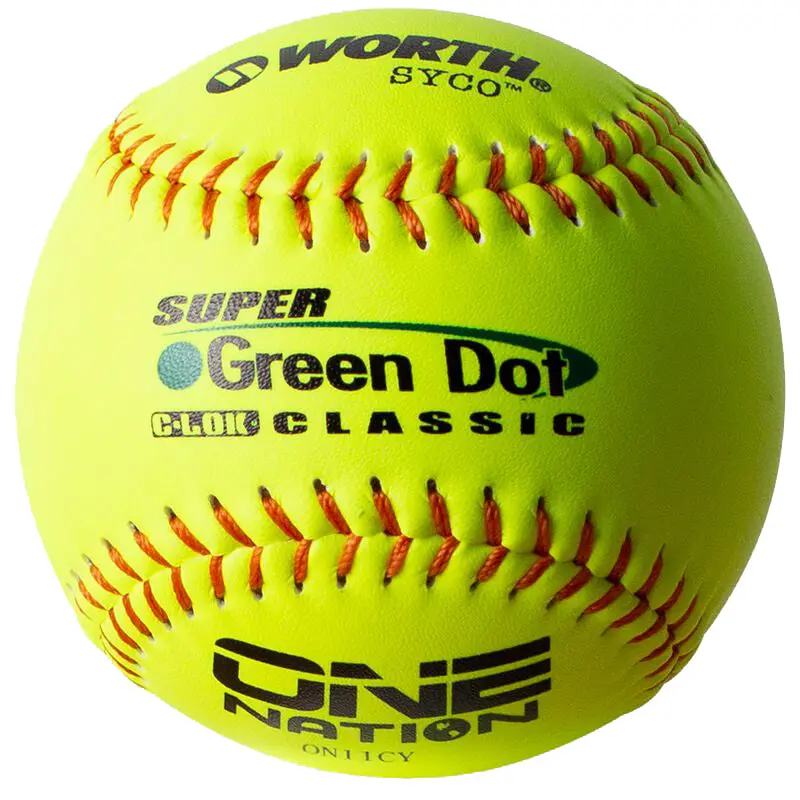 Worth One Nation Super Green Dot 11" Slowpitch Softballs – 40/325 Composite 1